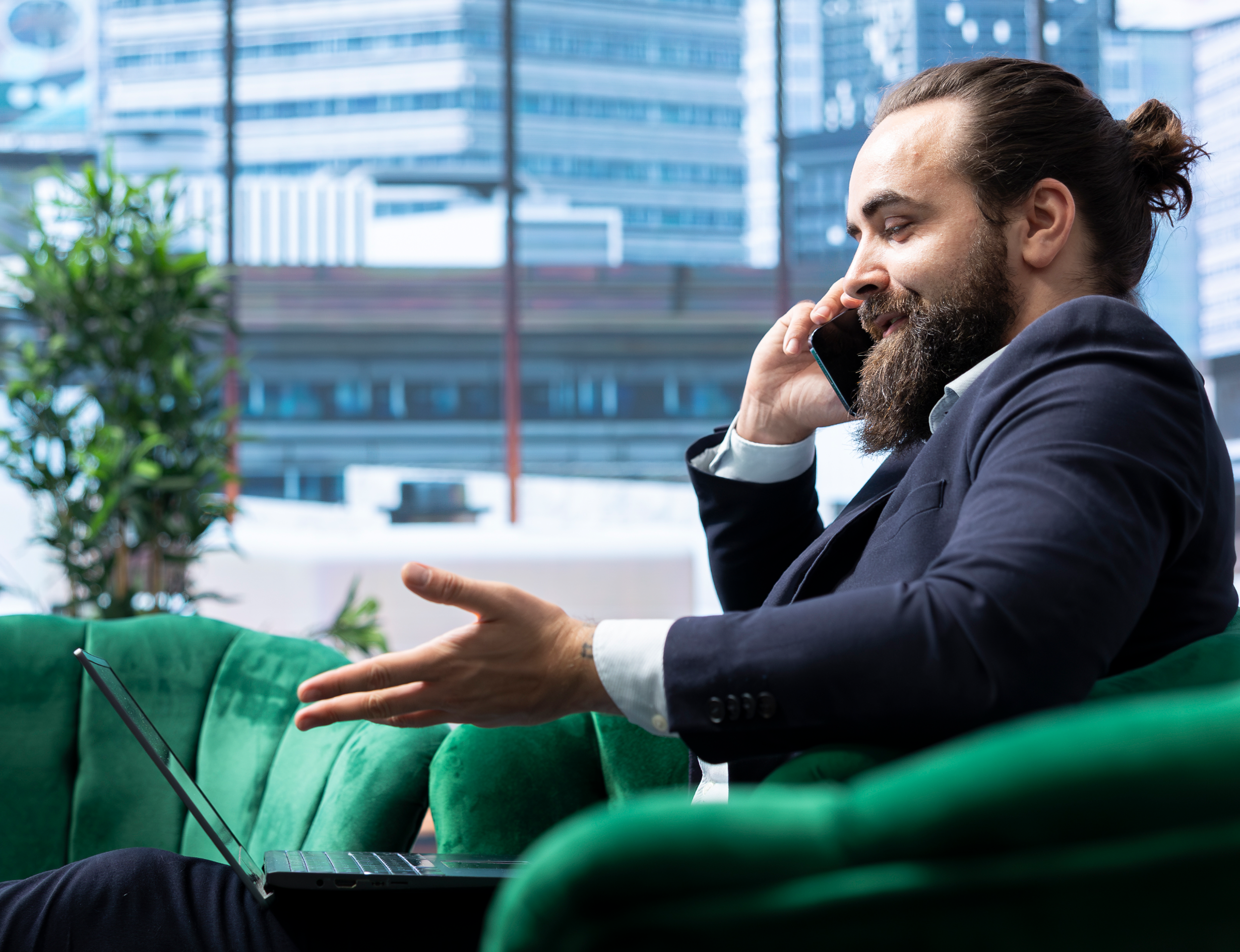 Executive Traveler looking reassured at an airport